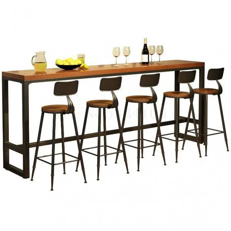 Bar Table And Chair Combination High Foot Domestic American Solid Wood Long Simple Modern Wall |