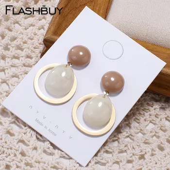 

Flashbuy Round Acrylic Metal Dangle Earrings For Women Resin Geometric Statement Earring Wedding Jewelry Trendy Accessories