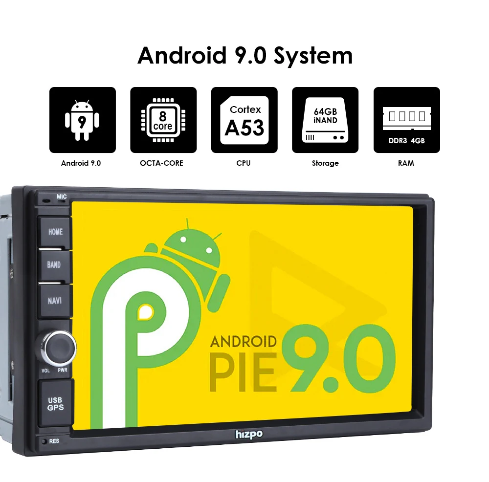 Excellent Hizpo7"2Din Android9.0 8Core CarNoDVD Universal With Radio FM GPS BT Navigation autoradio Stereo Audio Player 1024*600 with WIFI 5