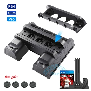 

PS4/PS4 Slim/PS4 Pro Multifunction Dual Controller Charging Station Dock Vertical Cooling Fan Disc Storage Stand For P4&Slim&Pro