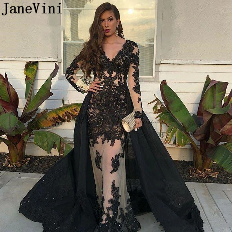 black lace illusion gown