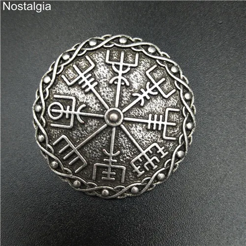 Скандинавский Викинг Vegvisir скандинавский компас руны runic Pin Elder Futhark Badge Wicca Norse брошь древняя мифологическая Asatru Jewe - Окраска металла: Покрытие антикварным серебром