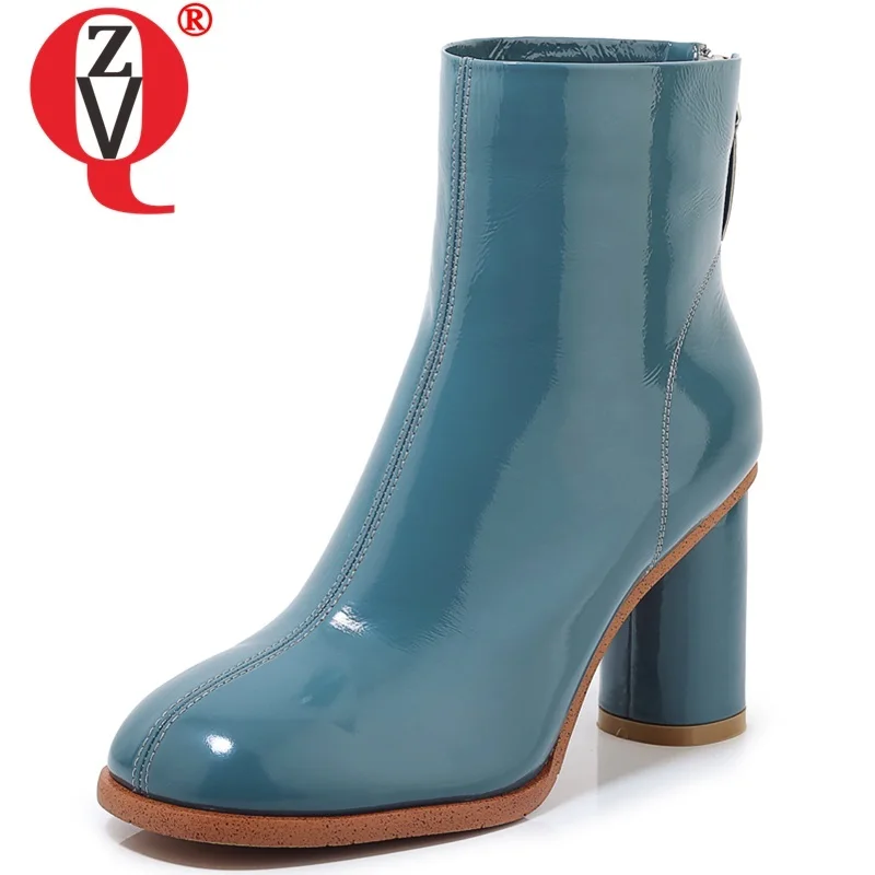 ZVQ/Новые модные зимние ботильоны женская обувь на молнии с квадратным носком на высоком каблуке женские ботинки из натуральной кожи высокого качества Прямая поставка, размер 33-43