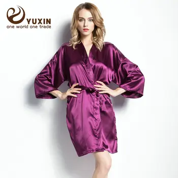

YUXINBRIDAL 2019 New 25 Colors Gown Robes Satin Silk Bride Robe Wedding Robe Bride Bridesmaid Dressing Gown Bridesmaid Navy