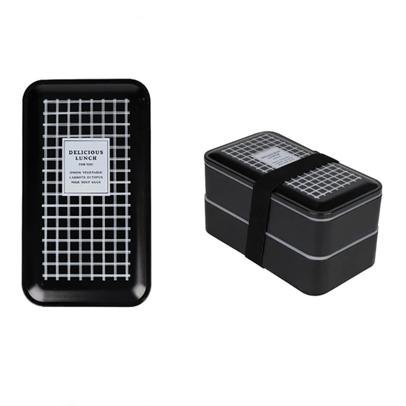 

Lunch Box Double-Layer Portable Bento Box Food Container Storage With Spoons Compartments Leak Proof Microwavable Letter"Delicio