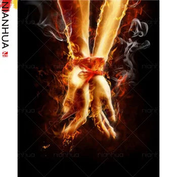 

Diamond Painting Refining Flames Hands Fire Ring Embroidery Mural Photo 5D DIY Mosaic Round Square Home Decoration Rhinestone