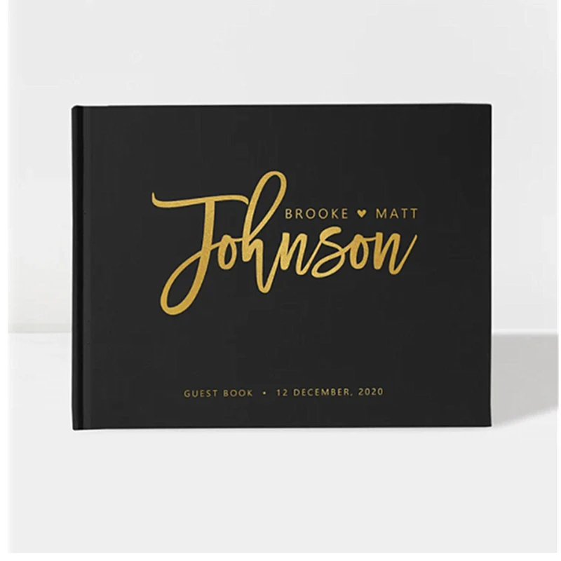 

Customized Wedding Guest Book,Black and Gold GuestBook,Gold foil Horizontal Hardcover Guestbook,Register ideas,Color Editable