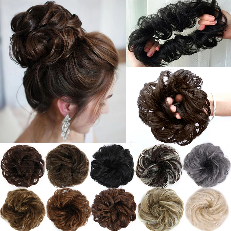 Compra LUPU-moño de pelo rizado para mujer, coletas de pelo sintético con banda de goma elástica, color negro, marrón y gris gBQLxKjROan