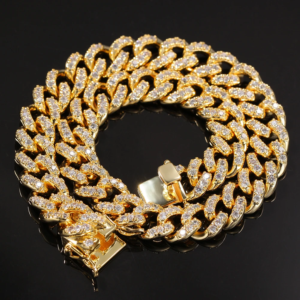 THE BLING KING 12 мм Micro Pave Iced CZ кубинские звенья ожерелья цепочки золотой цвет Роскошные Bling ювелирные изделия мода хип-хоп для мужчин - Окраска металла: gold