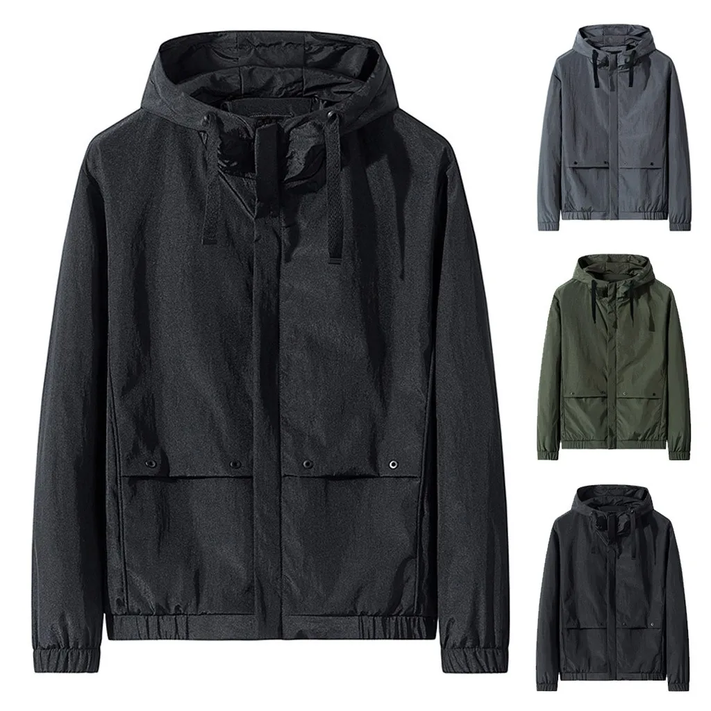 Mens Casual Fashion Solid Color Hooded Zipper Loose Outwear Tops Jacket Blouse jacket winter jacket men jacket men men jacket