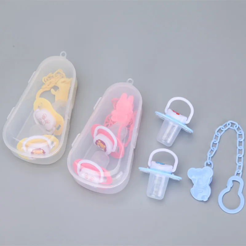 

2PCS silicone nipple + anti-lost chain pacifier clips+ pacifier storage box 4-piece suit Food grade silicone cartoon pacifier