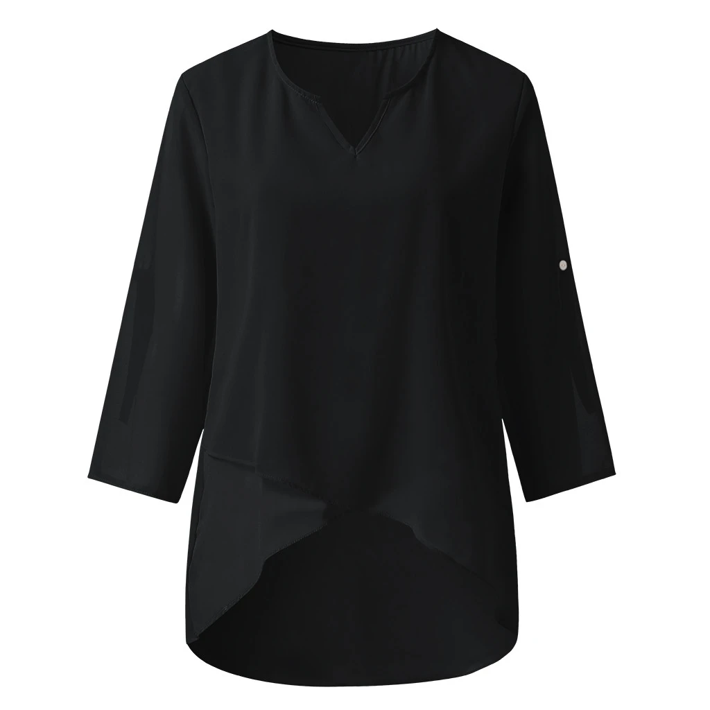 Женская блуза с v-образным вырезом и укороченными рукавами можно рукавом Свободная шифоновая рубашка блузка высокого качественные блузки для девочек 731