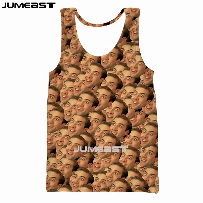 Jumeast marca hombres/mujeres chaleco estampado en 3D Nicolas Cage cara de manga corta Jersey deportivo verano camisetas sin mangas