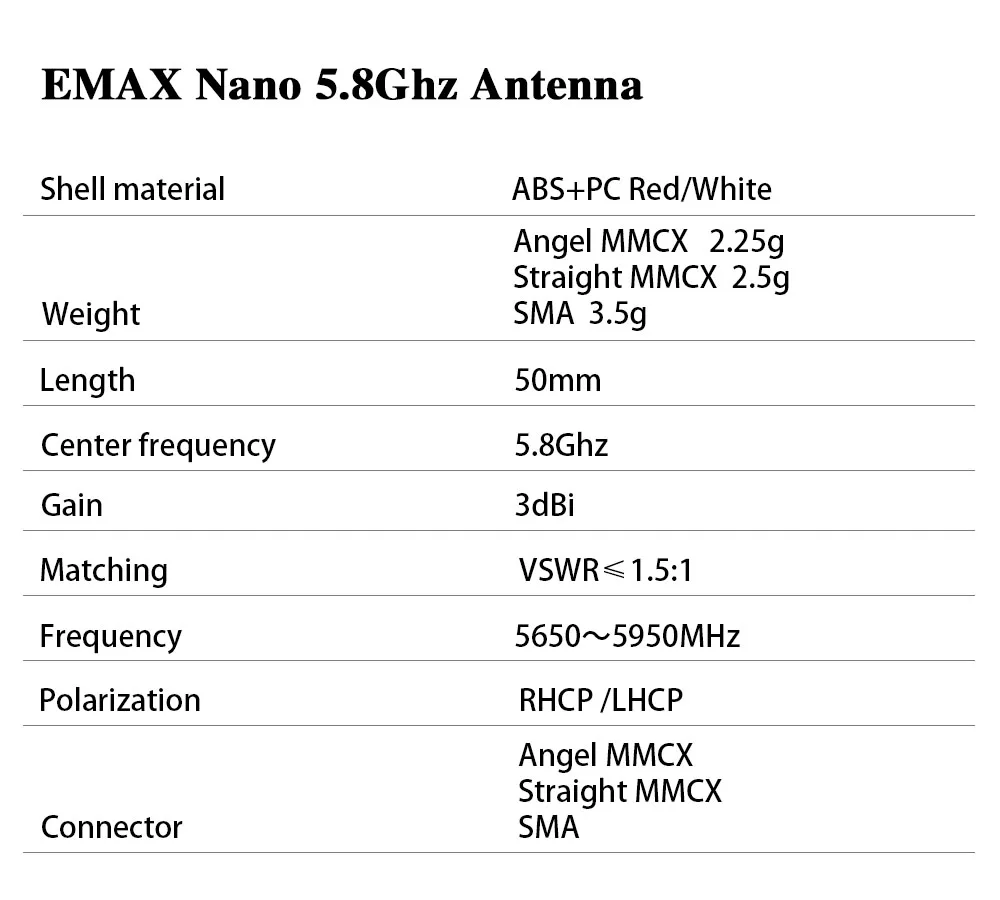 Emax Nano антенна 5,8G Трансмиссия RHCP LHCP 50 мм SMA MMCX угол прямой для RC FPV гоночный Дрон комплект аксессуары