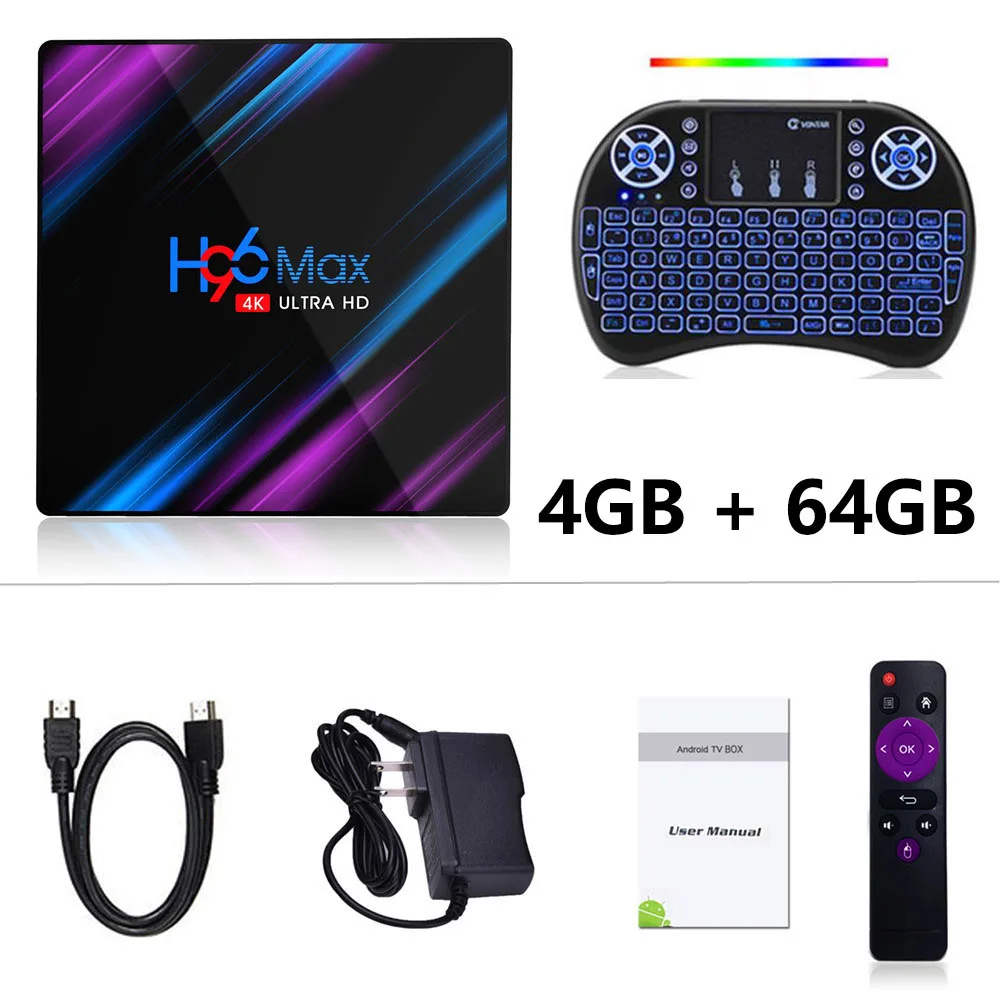 64GB Keyboard H96 MAX Android 9,0 Smart tv Box 4 Гб+ 64 Гб Беспроводная IP tv Box 4K USB телеприставка WiFi 5G для Netflix Youtube Google Play - Цвет: 64GB Keyboard