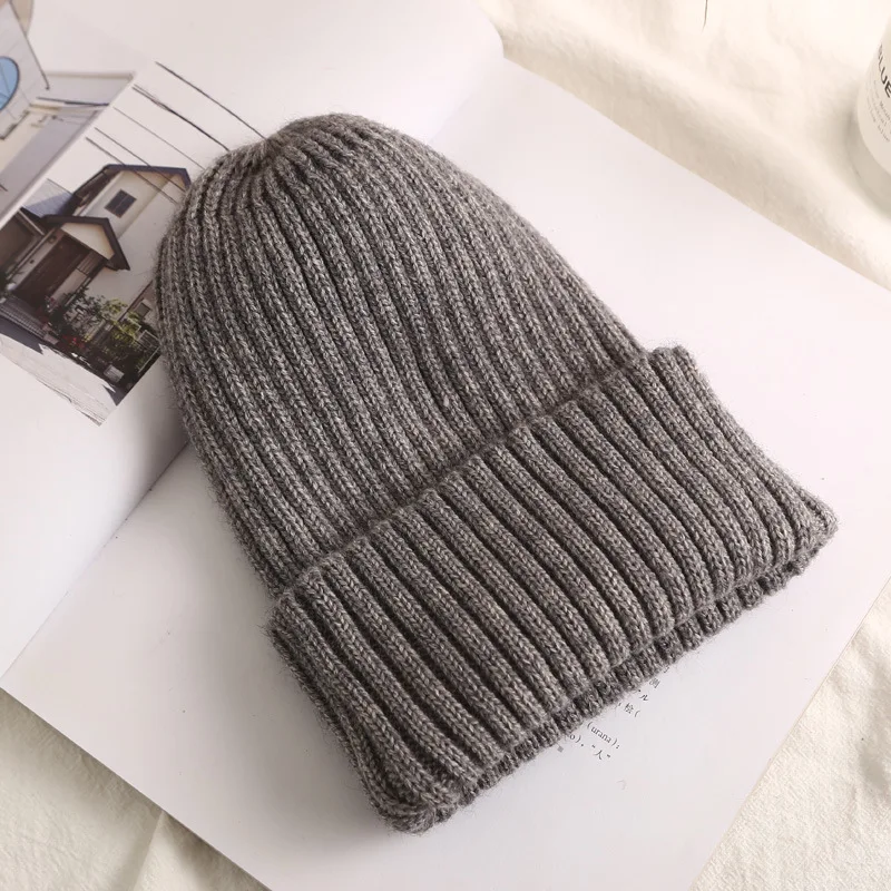 Осенне-зимняя новая Стильная однотонная шляпа вязанные шапочки Skullies cap beanie hat для мужчин и женщин 06