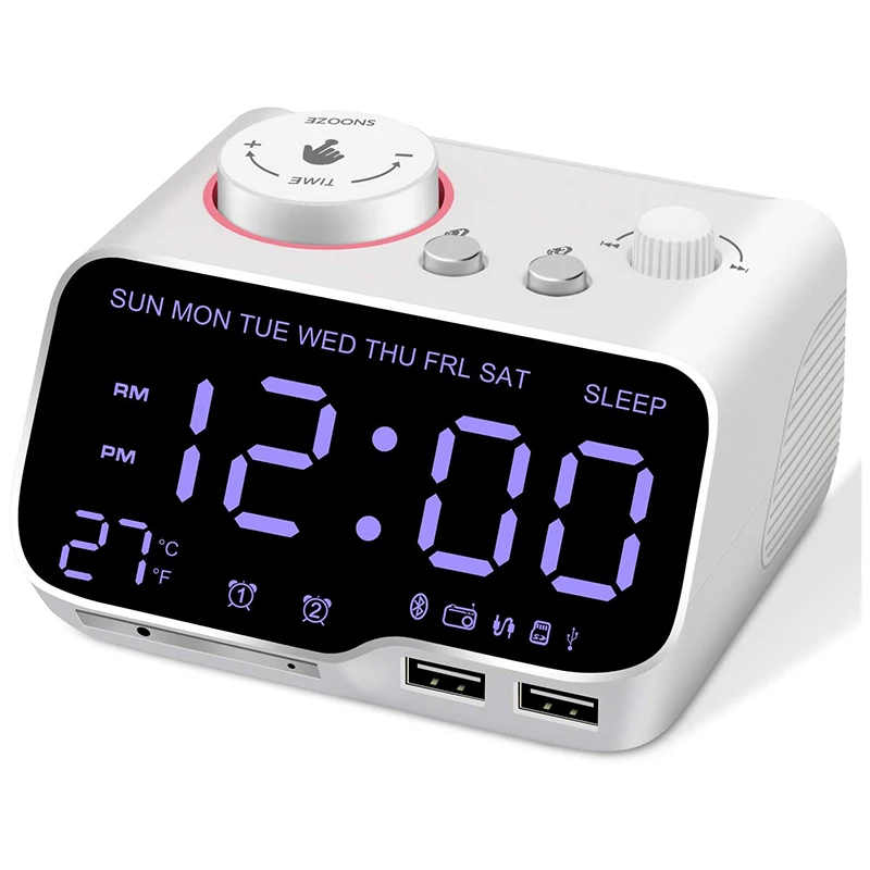 Promotion! Digital Alarm Clock Radio Bluetooth Speaker 12/24 H Dimmer Dual Snooze Thermometer Sleep Timer White US Plug | Дом и сад