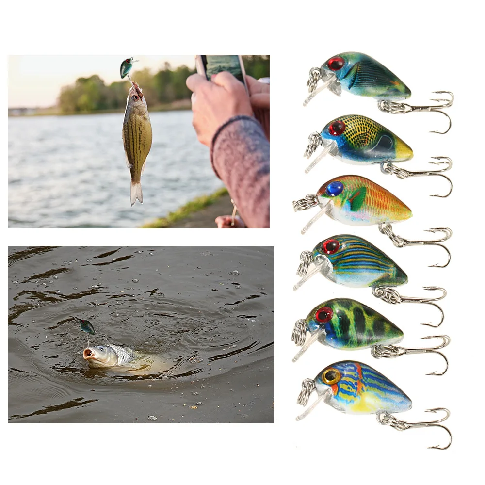6 PCS Fishing Lure Set 2.5cm / 2.7g Mini Crank Bait Set Plastic Bait Artificial Bait Fishing Tackle Carp Fishing Lures