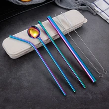 7PCS Herbruikbare Rietje 304 Rvs Metalen Stro met Cleaner Brush Voor Mokken Metalen Drinken Drank Rietjes Doos set(China)