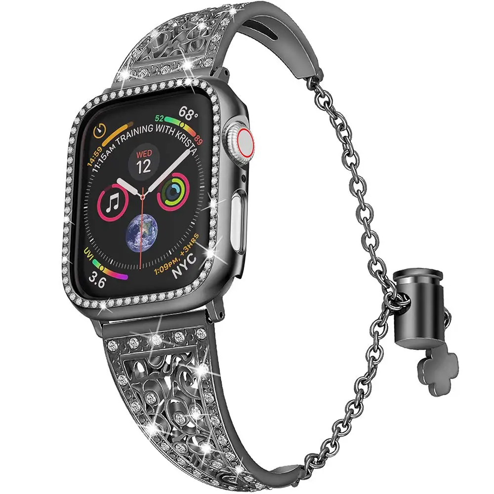 Ремешок для Apple Watch, 38 мм, 42 мм, бриллиантовый браслет из нержавеющей стали, сменный Браслет Starp+ чехол для Apple Watch, ремешок 40 мм, 44 мм