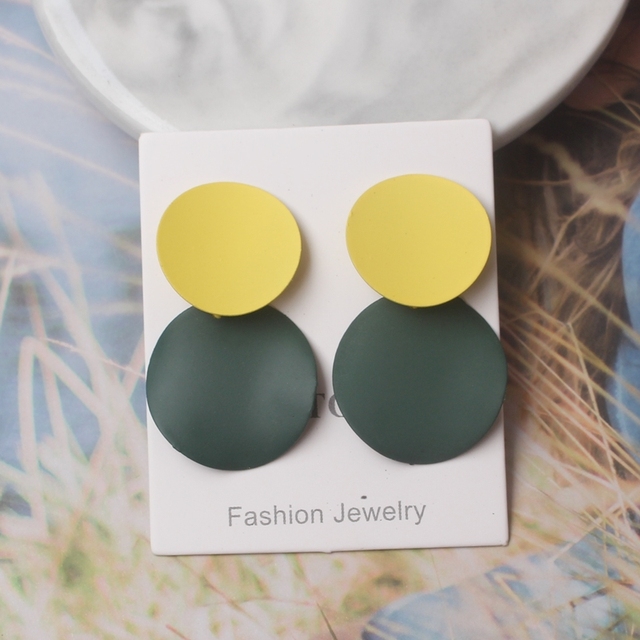 Fashion Drop Earrings For Women Yellow Green Irregular Geometric Double Round Earring Brincos Wedding Jewelry Wholesale