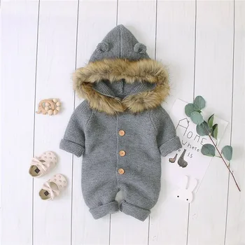

Newborn Baby Girl Boy Hooded Romper Jumpsuit Cotton Clothes Outfits Winter Warm Button Rabbit Ear Hoodies Romper