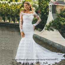 Новое свадебное платье с длинным рукавом, свадебное платье, сексуальное кружевное свадебное платье русалки