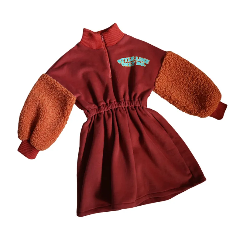 Зимнее платье для девочек, вельветовое платье принцессы для маленьких девочек Новинка года, платья для девочек детское платье-свитер теплое кашемировое платье из овечьей шерсти#5451