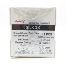 Зубная практика швов стерильные шелковые 3-0 плетеные черные 75 см с иглами 3/8 круг обратная резка 16 мм Нерассасывающиеся