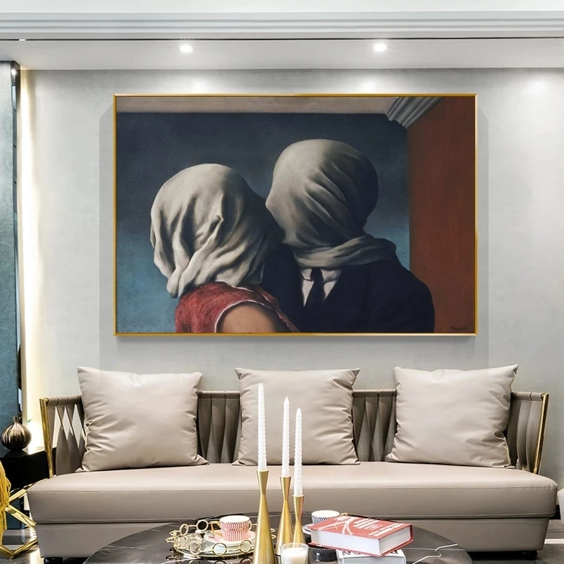 Настенная картина Сюрреализм на холсте Kiss Lover By Rene Magritte Современные стильные