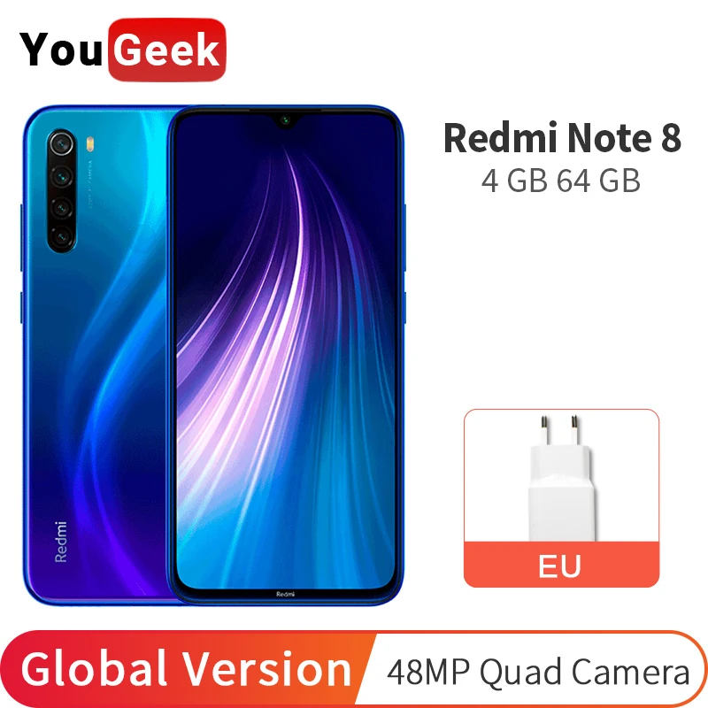 Xiaomi Redmi Note 8 смартфон с восьмиядерным процессором Snapdragon 665 ОЗУ 4 Гб ПЗУ 64 ГБ 48 МП 6 3