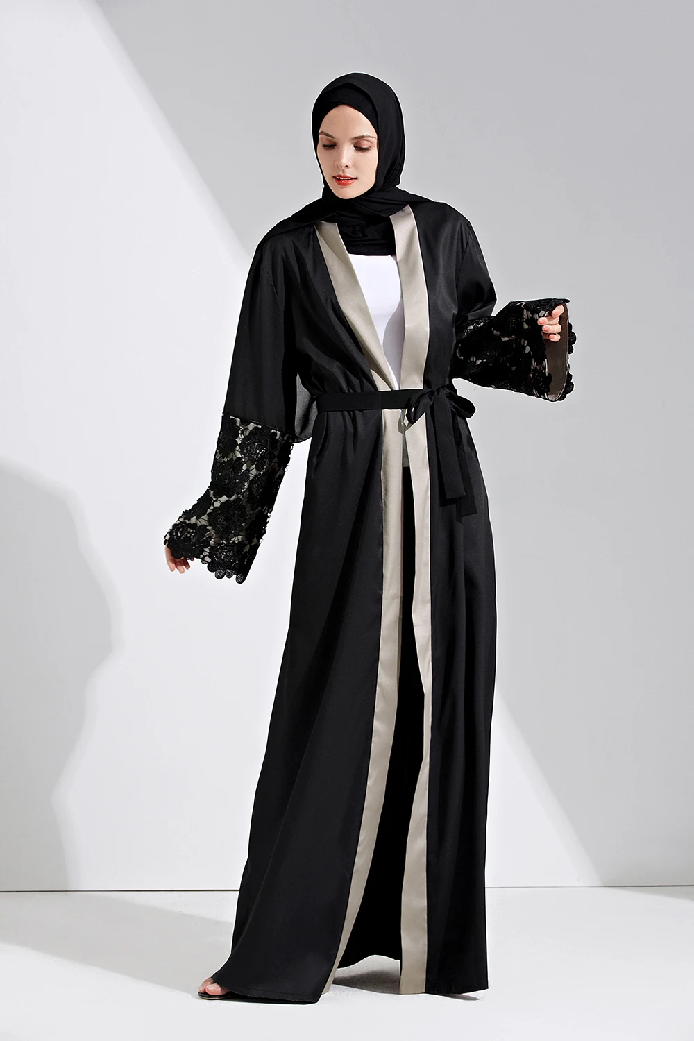 Модный исламский кружева шить мусульманка jubah женский Арабская мода отличное качество макси размера плюс мусульманский кардиган Абайи wq1160