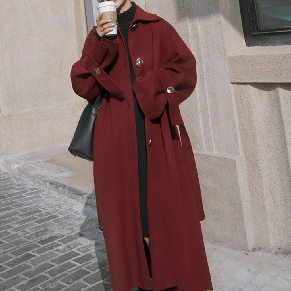 Winter Jacket Women Long Warm Wool Blend Coat with Belt Oversize Fashion Casual Outwear Clothes Plus Size Chaqueta Mujer 19Oct