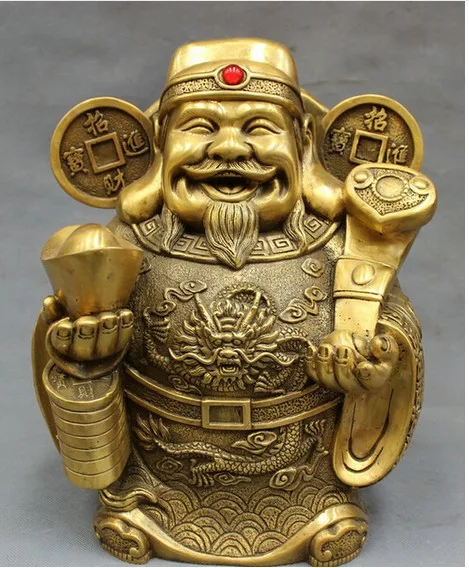 YM 316 1" Китайская Чистая латунь голова дракона Mammon Hold Ruyi янбао, деньги Бог Статуя