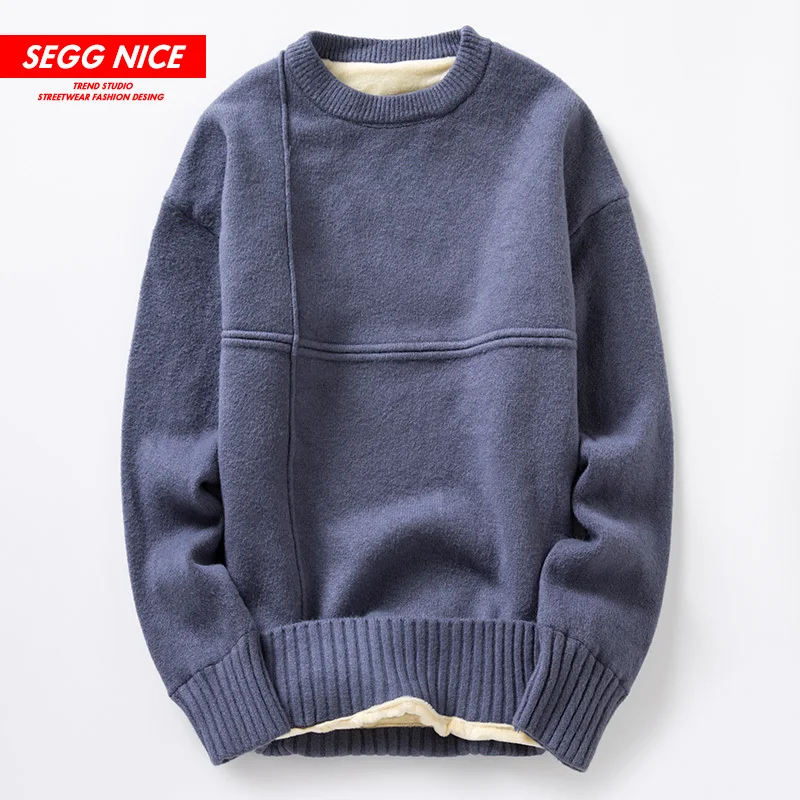 

Winter men's thickened plus fleece sweater crew neck 2019 winter fitted body sweater sweater warm clothes men's tide