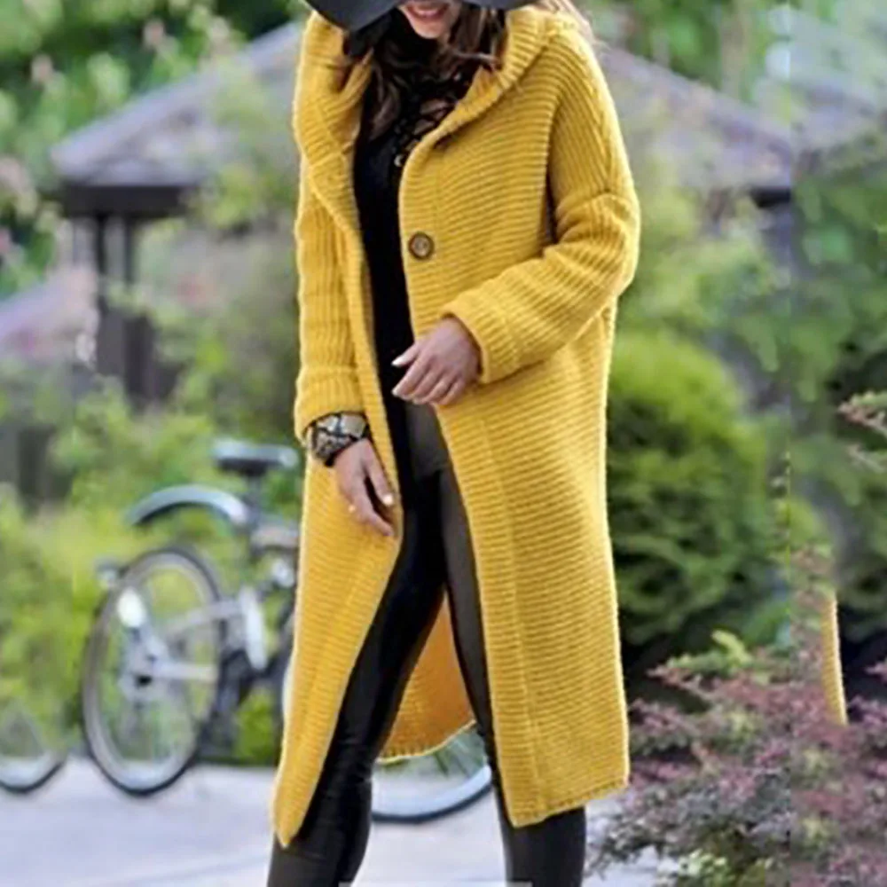 Теплый кардиган-пальто однотонный длинный свитер с капюшоном женские пальто плюс размер 3XL Повседневные вязаные свитера уличная одежда для девочек