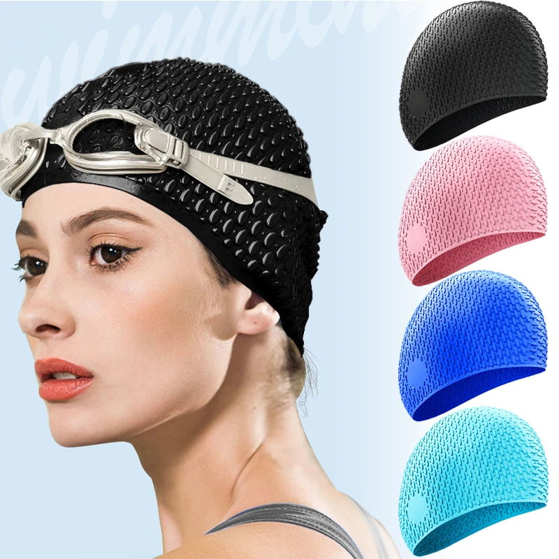 Gorro para natación de silicona para hombre y mujer, gorro impermeable forro de pelo largo, de natación de silicona colorido XR Hot|Gorros de natación| - AliExpress