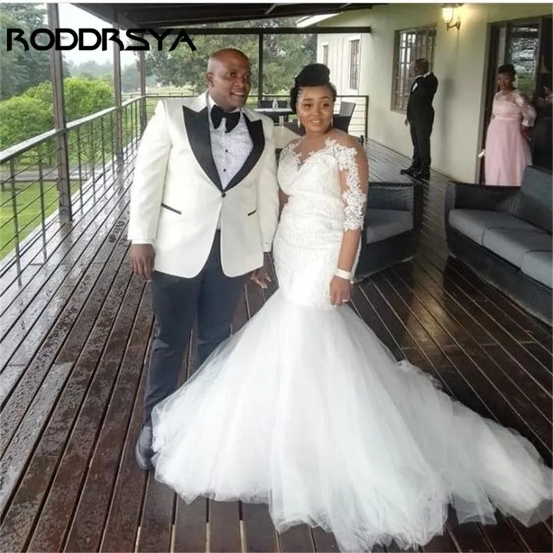 RODDRSYA South African Mermaid Wedding Dresses 2019 New Half Sleeve Floor Length Lace Applique Tulle Gowns Bridal Dres | Свадьбы и