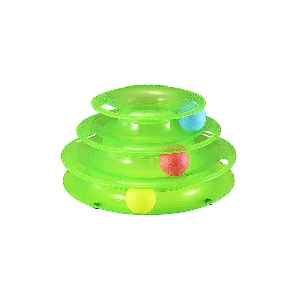 Green Забавные интерактивные игрушки для кошек из трех Слои игрушечный поворотный стол кошка ловля мяча игра игрушки 3-х уровневый башня треков игрушка для кошки в виде шара, новинка - Цвет: Green