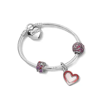 

Authentic 925 Sterling Silver New Moments Love Heart-shaped Button Diy Bracelet