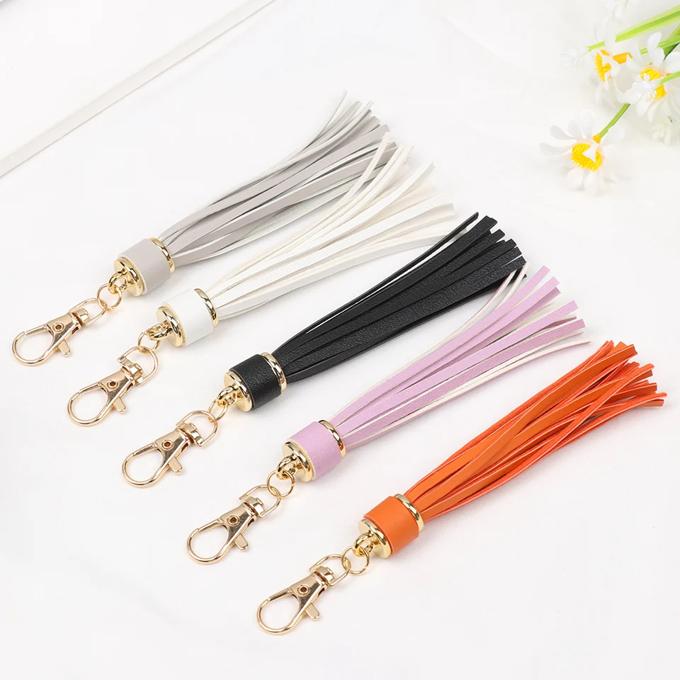 PYOAGT Handmade PU Leather Tassel Keychain - Bag Charm & Purse Decor - View #5