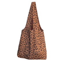 Брендовая женская сумка с леопардовым принтом, женская сумка с животным принтом, повседневная женская сумка на плечо, складывающаяся сумка-жилет для покупок, Средняя сумка-тоут