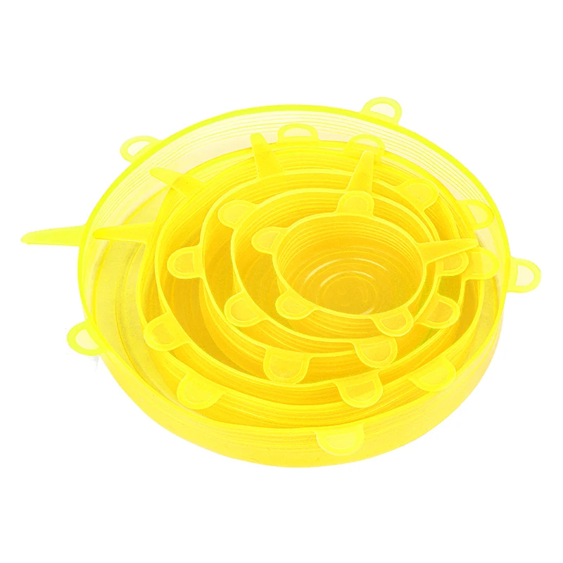 6 шт Мягкая силиконовая крышка Многоразовые Герметичный Еда обертки для сохранения свежести герметичная емкость эластичный Обёрточная бумага крышка кухонная посуда - Цвет: Цвет: желтый