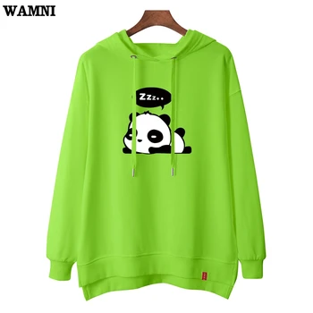 

WAMNI Lazy Panda Hoodies Woman Fashion High Street Long Sleeve Green Pullovers High Quality Casual Sweatshirt Kpop Sweatshirt