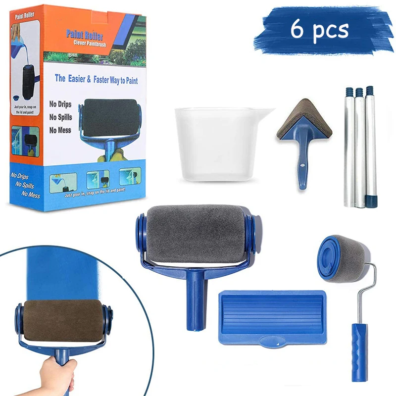 

8pcs Paint Roller Brush Kit DIY Wall Printing Brush Tools Set With Paint Runner Pro Brush Handle Flocked Edger Painting Walls