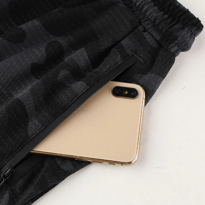 2021 Men Sports Shorts Camouflage Zipper Pocket Running Shorts Mesh Quick Dry Training Fitness Five Pants Breathable Gym Shorts