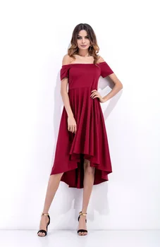 

Casual Solid Asymmetrical Dress for Women Short Sleeve Slash Neck Summer Dresses Knee-Length Black Vestido