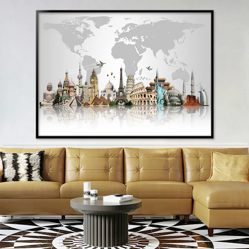 World Famous Building Wall Art Posters And Prints Tourist Attraction Map Canvas Paintings Pictures Modern Home Decor | Дом и сад