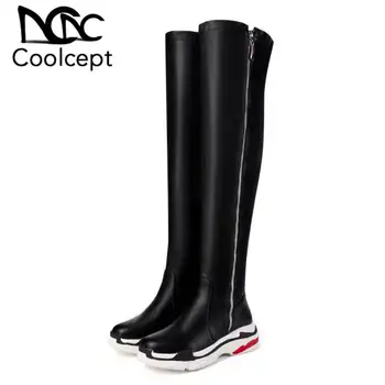 

CoolCept Thigh High Boots Women Winter Keep Warm Fur Casual Zipper Wedges Shoes Women Over The Knee Platform Boots Size 29-43