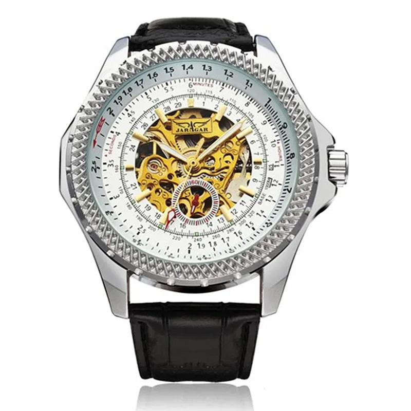 

JARAGAR Big Dial Skeleton Automatic Mechanical Watch Leather Band Men Self-Wind Watches relogio masculino zegarek reloj hombre